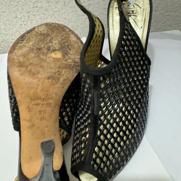 Giuseppe Zanotti  Slingback Pumps  shoe black heels open toe perforated - Picture 7 of 10